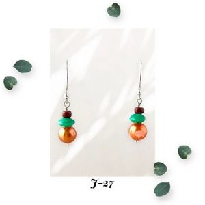 Halloween Pumpkin Earrings - Glass Pearl Orange - Argentium Sterling Silver